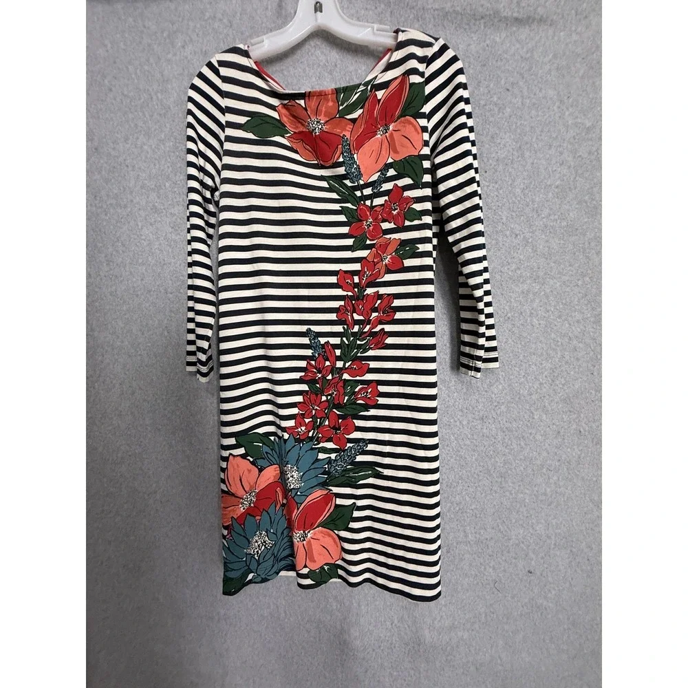 Tory Burch Dress Womens‎ S Multicolor Stripe Floral Boat Neck 3/4 Sleeve Shift
